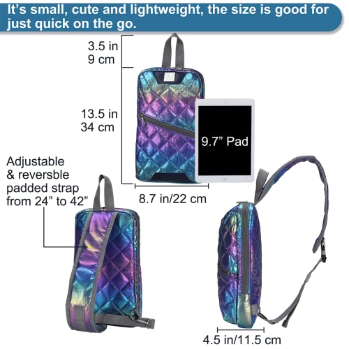 Iridescent Crossbody Shoulder Puffer Backpack for Women Men, Travel Hiking Small Chest Bag Daypack2