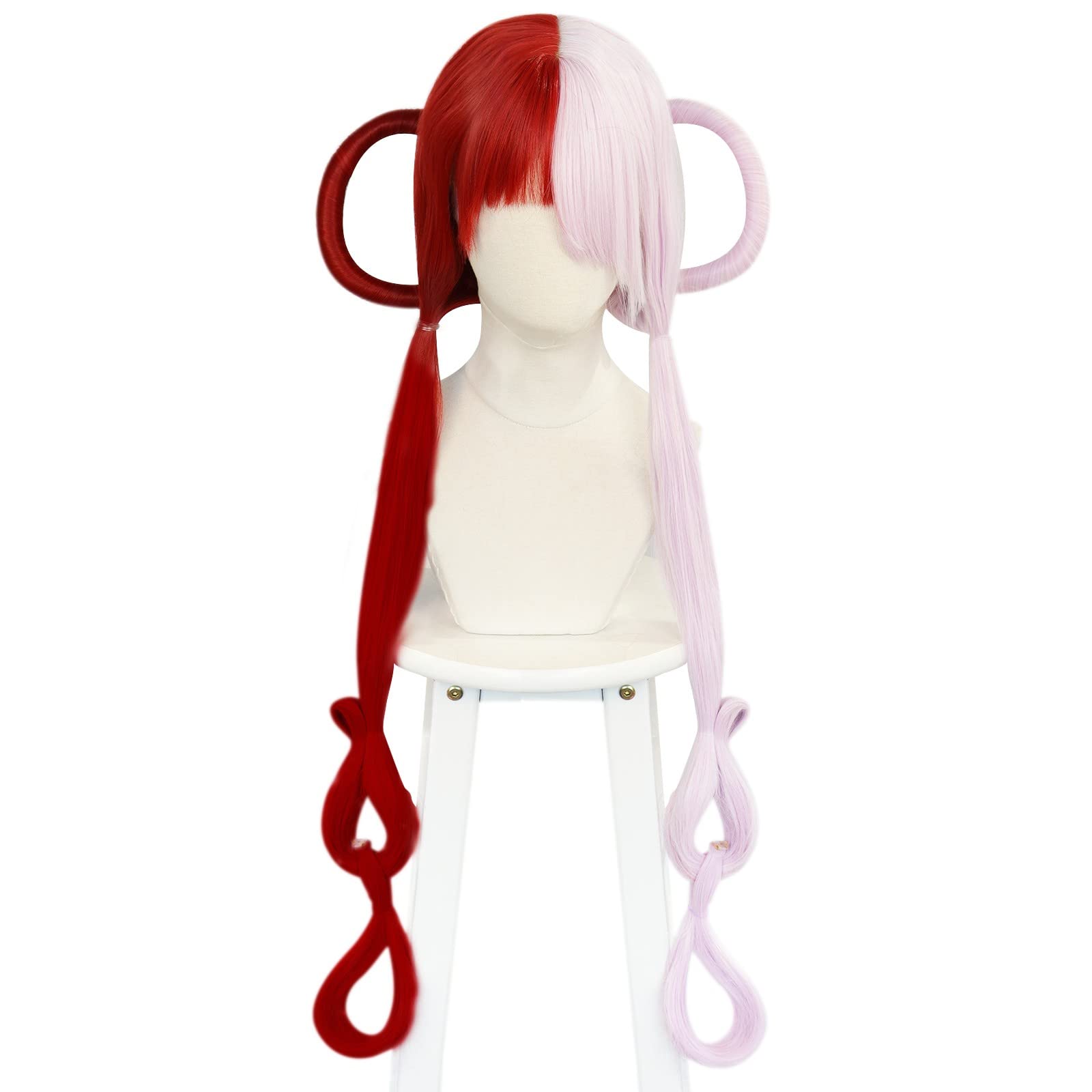 JoneTing Red Pink Wig 【+Hair Cap】 Half Pink and Red Wig for Cosplay Costume Women Reddish Pinky Wigs with Bangs Red and Pinky Wigs for Cosplay