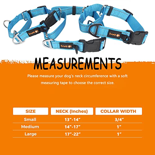 Juwow Martingale Nylon Safety Training Collar,Buckle Reflective Adjustable Heavy Duty Slip Collar For Small Medium Large Dogs, No-Pull Training Collar For Training (Blue, 13-14" Neck X 3/4" Wide) #TOP5