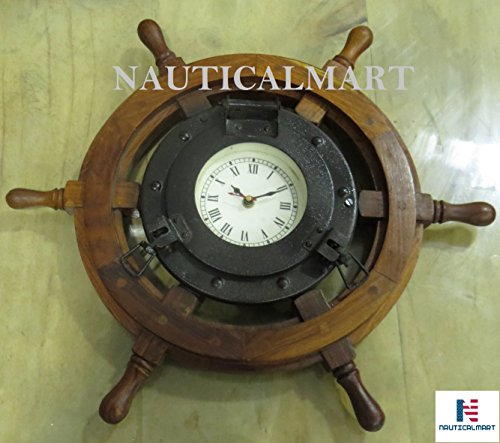 NAUTICAL MART Nauticalmart Ship Wheel Pirate Nautical Antique Porthole Clock