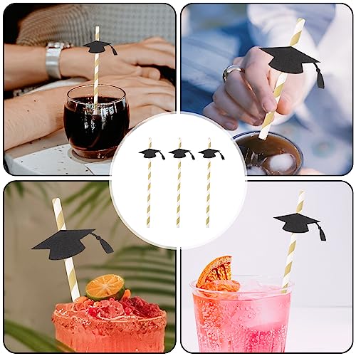 Pitillos de Papel con Gorra de Graduación Pack 12 Negro miniatura 3