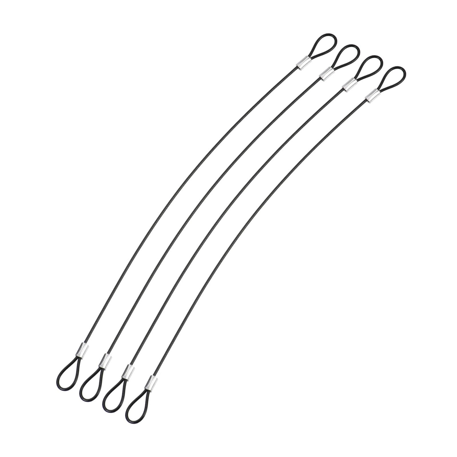 YOKIVE 4 Pcs Safety Cable Locks, Stainless Steel Security Wire Ropes with Double Loop | Great for Homes Doors Fences (Black, 12-Inch, 2mm Dia)