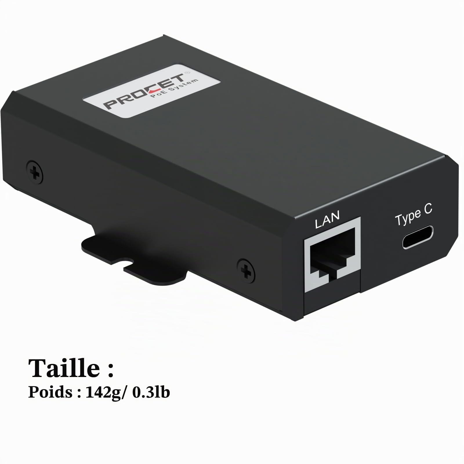 PROCET Gigabit PoE USB C Splitter, IEEE802.3at 25W 1000Mbps PoE USB C Adaptateur répartiteur pour Tablette, iPad, caméra IP, Raspberry Pi 4/5, Google WiFi, MacBook