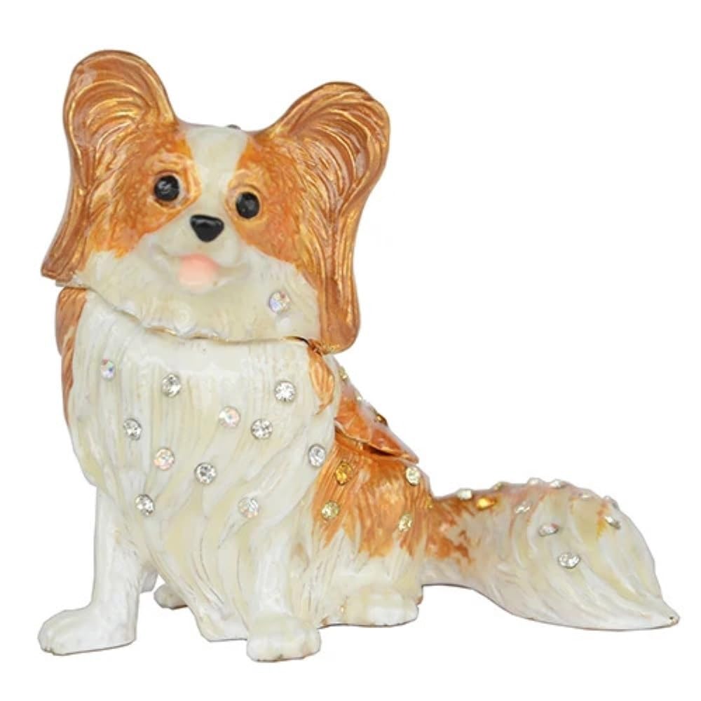 YOPI Handmade Enameled Dog Trinket Box Miniature Metal Jewelry Storage with Rhinestone