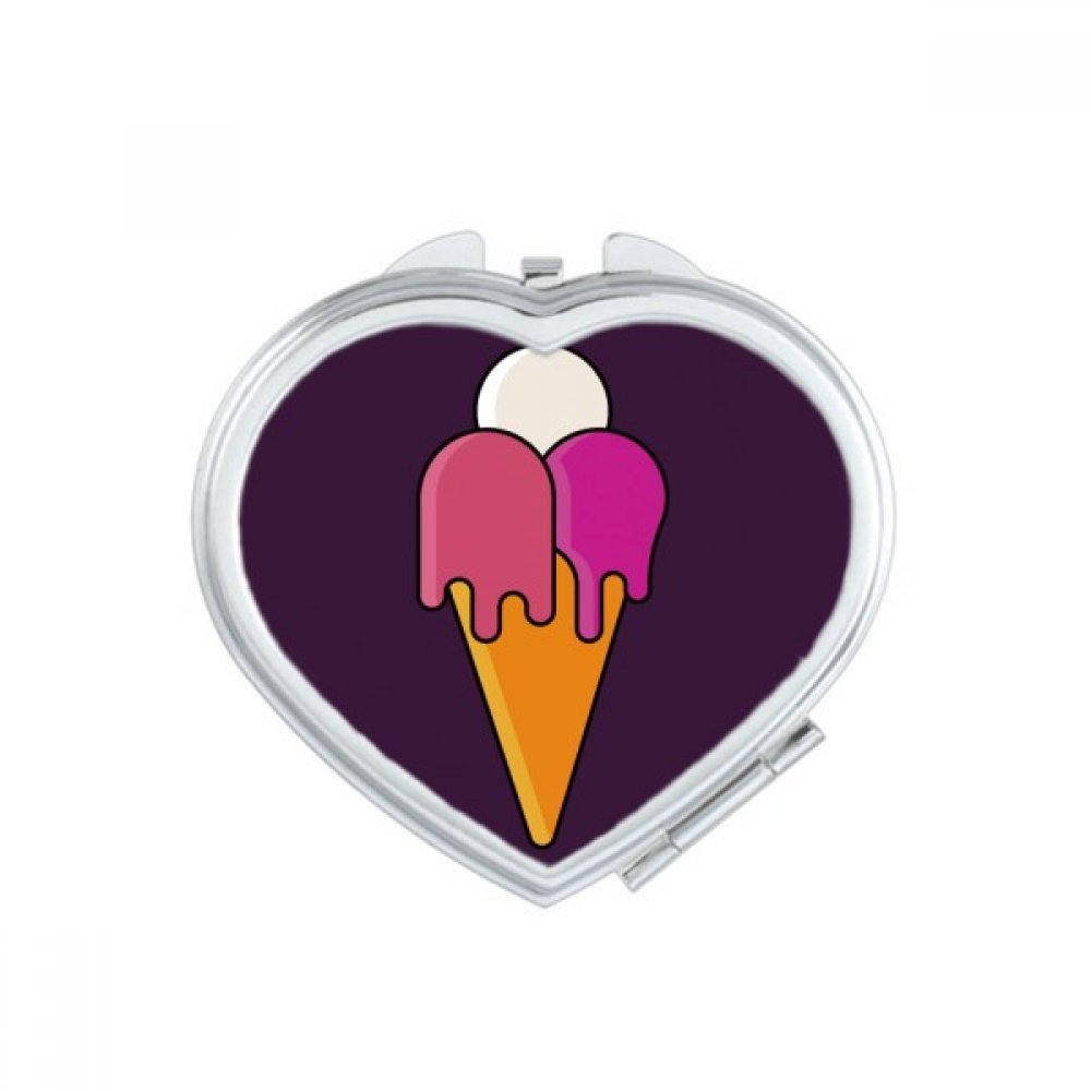Miroir de poche compact et mignon avec motif glace coeur rouge pour maquillage portatif