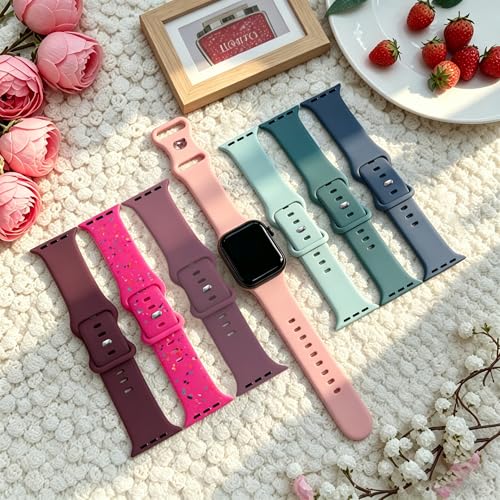 Image of Bands Compatible with Apple Watch 38mm 40mm 41mm 42mm 44mm 45mm 49mm, Soft Silicone Replacement Sport Accessory Strap Wristband for iWatch Series Ultra 9 8 7 6 5 4 3 2 1 SE Women Men Smoke