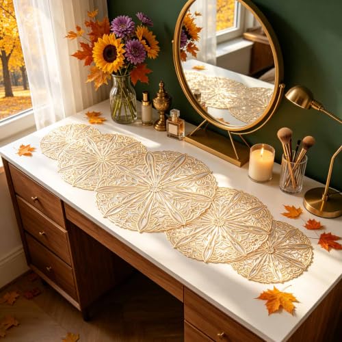yuboo Small Gold Table Runner 36 Inches Round Hollow Flower Table Runner - image 1