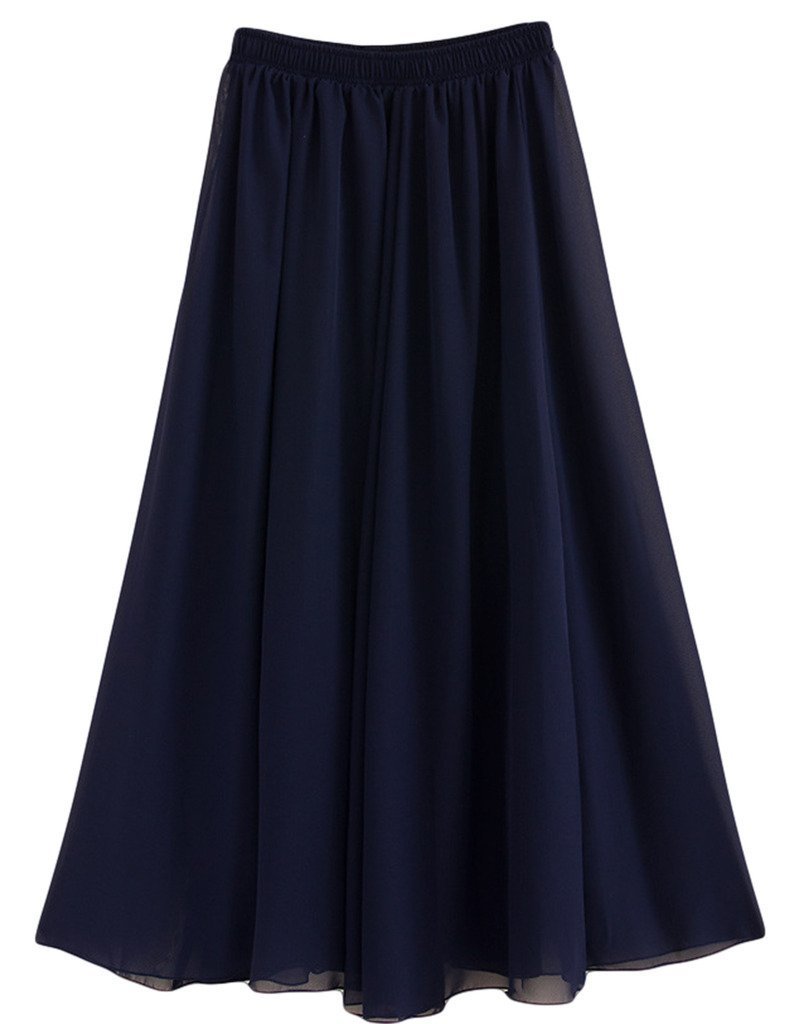 Gothden Women's Stretched Waist Chiffon Long Skirts Flowy Skirt Dark Blue