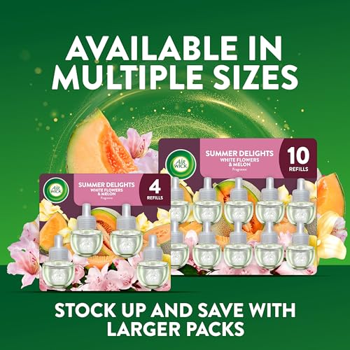 Air Wick Plug in Scented Oil 10 Refills, Summer Delights, Eco Friendly, Essential Oils, Air Freshener