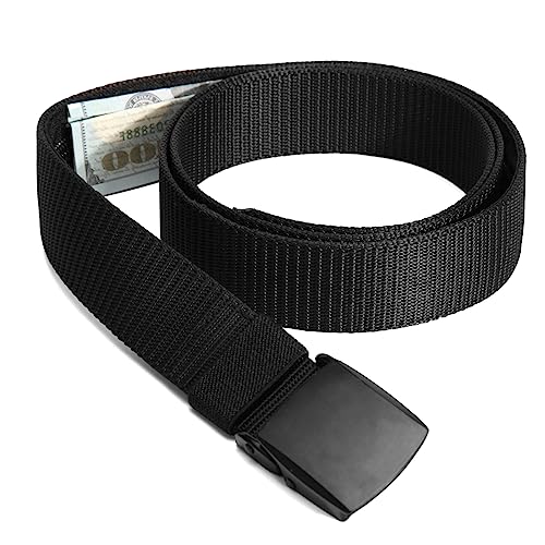 Waist Pack, Nylon Military Tactical Belt with Zinc Alloy Buckle, Security Travel Money Belt - Black