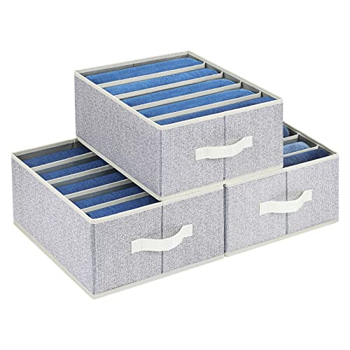 Homsorout Wardrobe Clothes Organiser, 3 Pack Clothes Drawer Organisers, Jeans Organiser with Bottom Panel, Closet Organisers and Storage Box for Jeans, Sweater, Heather Grey, 5 Grids