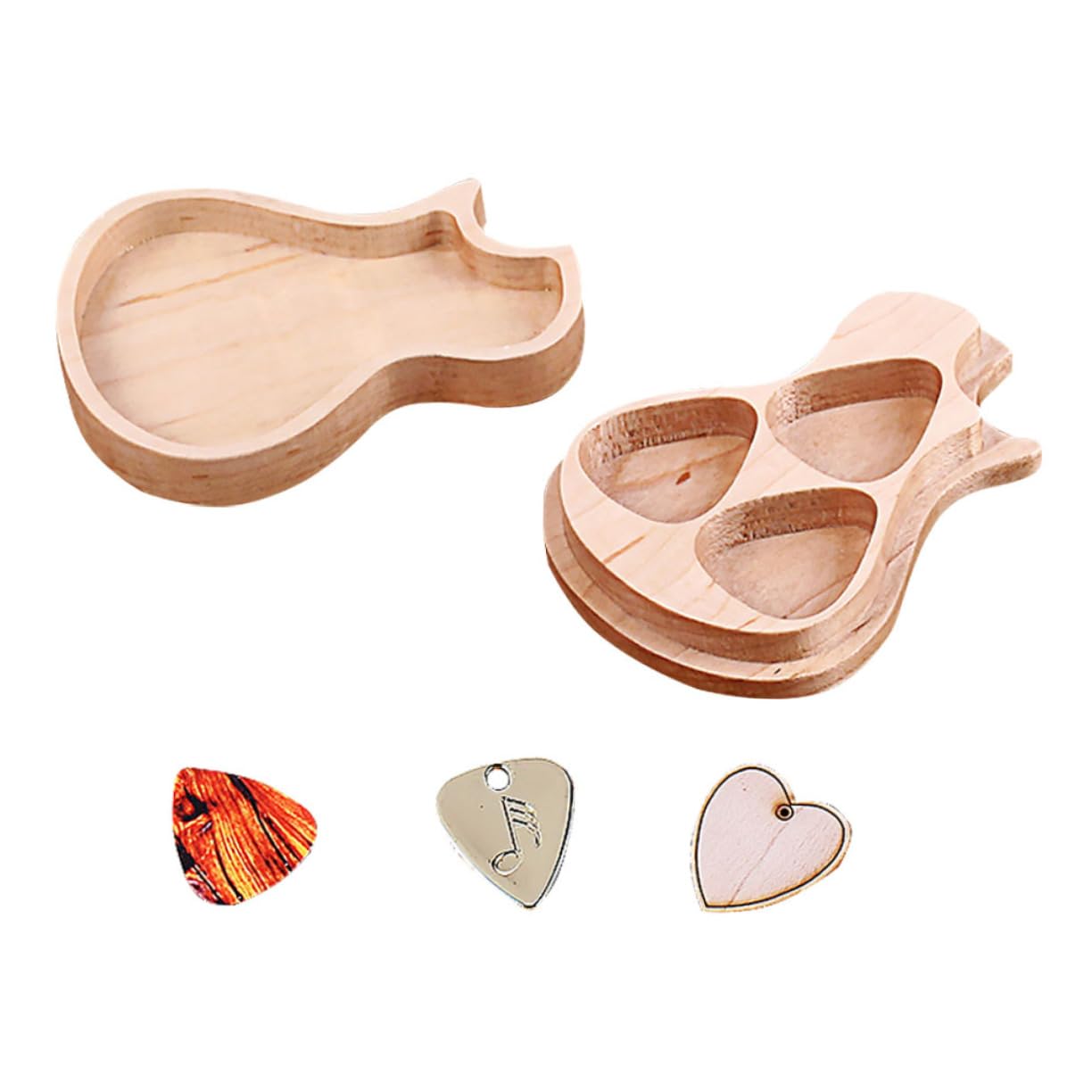 Gitarrenplektrum Schönes Design mit 3 Plektren Kasten aus Ahornholz Aufbewahrungsbox in Khaki für Gitarrenzubehör für Gitarrenspieler und Musikliebhaber