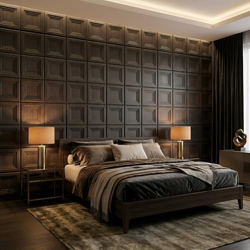 Image of Kayra Decor 3D Wall Panels | PVC Wall Tiles | Square Box Design | Wood Gray | Pack of 18 (42.48 Sq. Ft.)