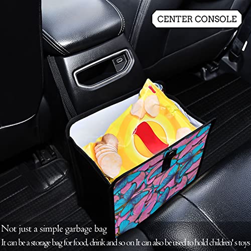 Image of Pink Blue Butterfly Car Trash Can Foldable Hanging Car Trash Bag Bin Auto Garbage Can Leak-Proof Car Organizer(Large) (g301180671p857c913s2022)