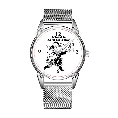 Mode Herrenuhr silbernen Edelstahl wasserdicht Uhr Herren Top-Marke Herrenuhr Uhr EIN Toast auf Aprilscherz Cartoon Armbanduhren