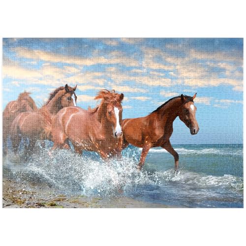 MyPuzzle Hermosos Caballos Corriendo por El Mar En La Playa - Premium 1000 Piezas Puzzles -...