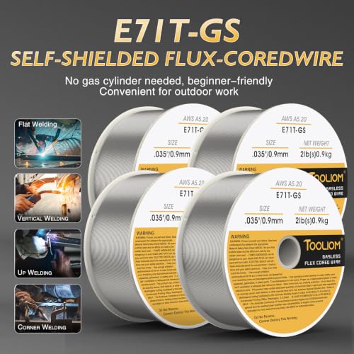 Image of TOOLIOM E71T-GS .035 inch Gasless Flux Core Welding Wire 2LB, 4pcs | Welds carbon steel in all positions, minimal spatter, easy slag removal