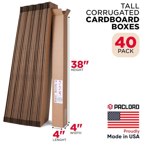 Image of Tall Cardboard Boxes 4 inchL x 4 inchW x 38 inchH (Pack of 40) - USA-Made Packing Boxes for Moving, Shipping, or Storage - USPS, UPS, FedEx Approved - Professional Packing Supplies for Moving | USA-Made Packing Boxes for Moving, Shipping, or Storage - USPS, UPS, FedEx Approved - Professional Packing Supplies