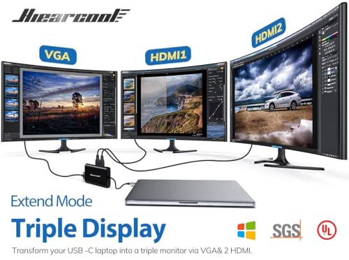 Image of Hiearcool USB C Laptop Docking Station, 11-in-1 Type C Hub Multiport Adapter Dongle, USB C Dock with Dual HDMI VGA 100W PD Charging Gigabit Ethernet for Dell HP Lenovo Windows Laptops