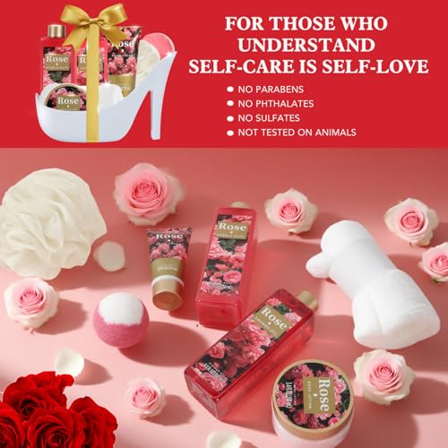 Romantic Rose Gifts for Women Spa Gift Basket, Bath Set with Bath Bombs & Body Lotion, Anniversary Valentine's Day Gifts for Her, Wife, Girlfriend - Image 4