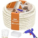 6MM Sisal Rope for Cat Scratching Post 49 FT, Natural Hemp Twine Rope Kit for Scratcher Repair Cat Tree Tower Wall Furniture Replacement with Hot Glue Gun and Sticks DIY Pet Toys Indoor White