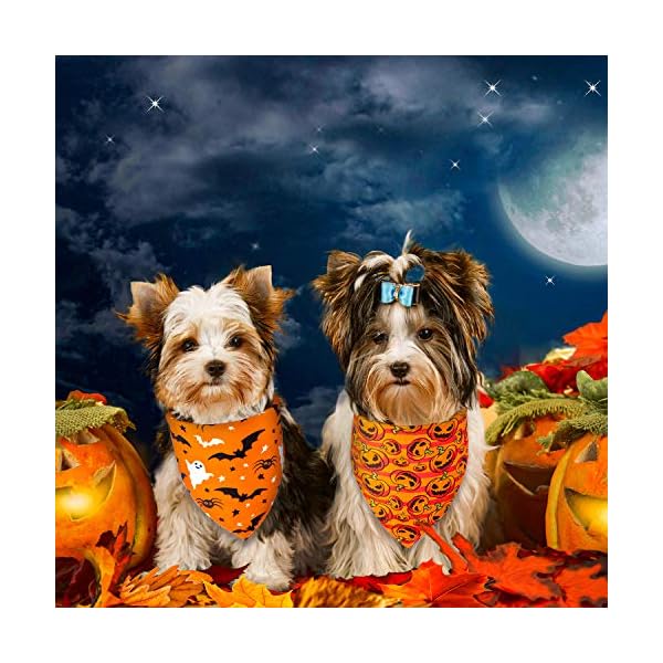 Whaline 4 pack autumn dog bandanas reversible halloween fall triangle bibs pumpkin ghost bat pet scarf washable cotton pet neckerchief for medium large pets cats dogs - image 8