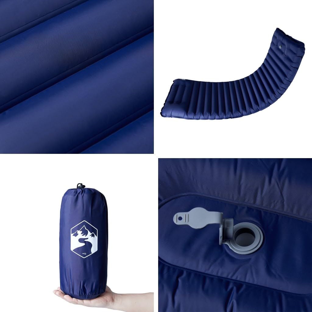 Selbstaufblasende Isomatte Marineblau mit Kissen, 190x68x10 cm, 40D-Nylon, wasserdicht, ultraleicht, kompakt, faltbar für Outdoor Camping Wandern Trekking Festival