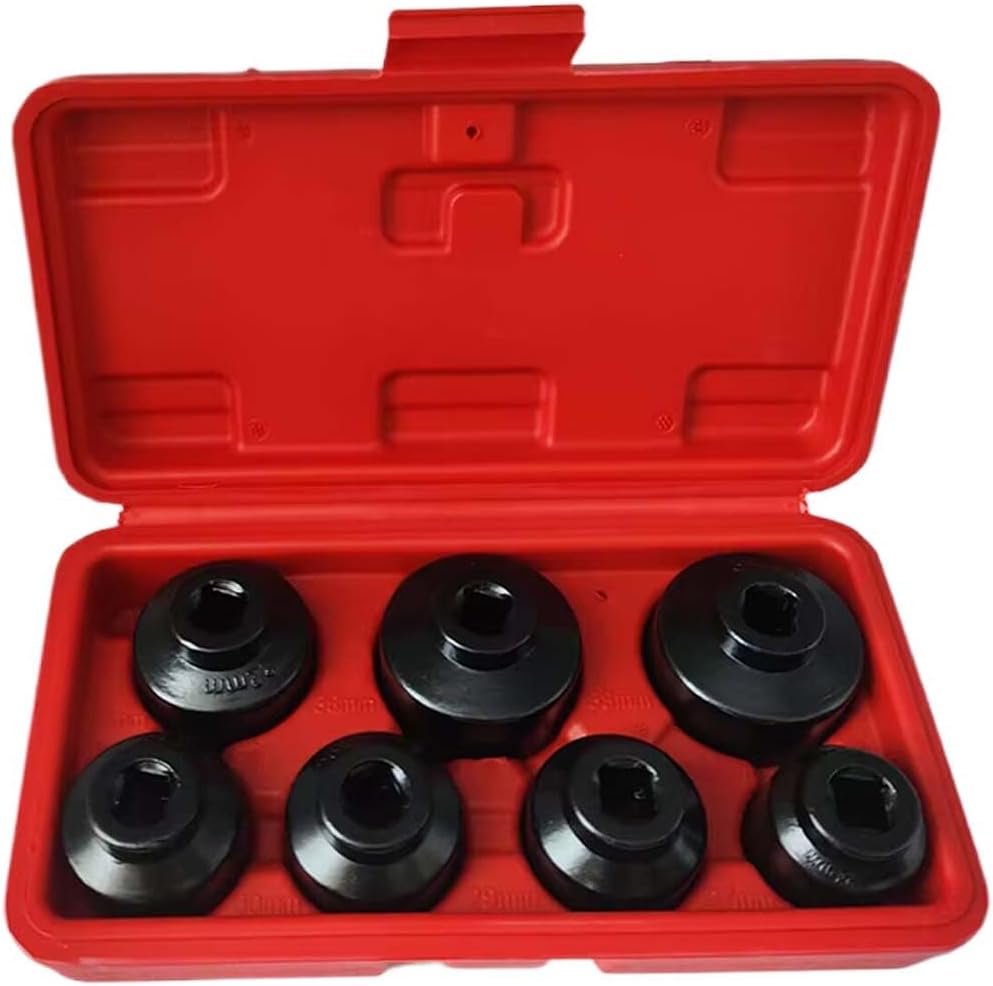 7PCS 3/8" Drive Oil Filter Socket Set, Cap Wrench Removal Tool Kit Includes 24, 27, 29,30, 32, 36, 38mm, Metric Oil Filter Wrench Remover Installer Tool Set for BMW, VW, Mercedes Benz