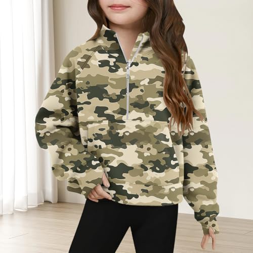 DDAPJ pyju Camo Sweatshirts for Girls Half Zip Pullover