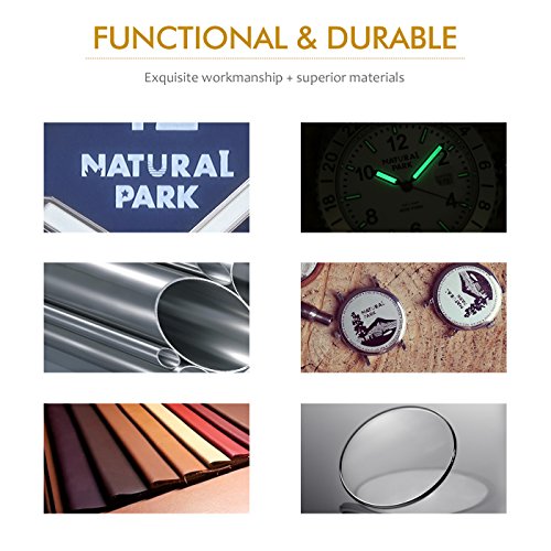 Natural Park Mens Unique Casual Quartz Watch with Luminated Hand with Leather Strap (Blue Dial)