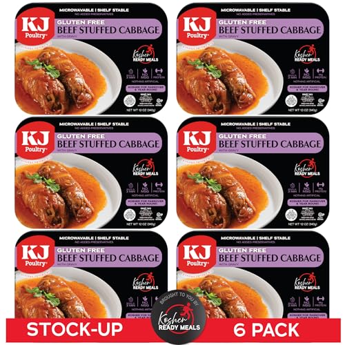 KJ Poultry Kosher for Passover Gluten Free Meals, Beef Stuffed Cabbage Rolls in Gravy (6 Pack) Prepared Entree Fully Cooked, Shelf Stable Microwave Dinner, Travel Military Camping
