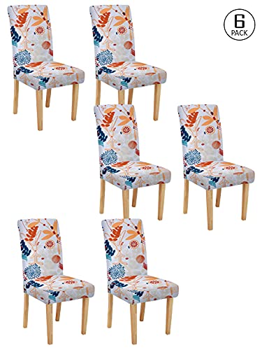Image of Cortina Dining Chair Slipcovers | Protection Chair Cover | Tropical Print, Removable, Washable | Universal Fit Super Soft Stretchy Polyester Spandex | Hotel, Marriage, Wedding | Pack of 6, White