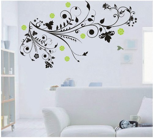 Wallmates Home Decor Vinyl Wall Sticker Floral Vine with Colorful Flower Room Decal Art Mural Wallpaper