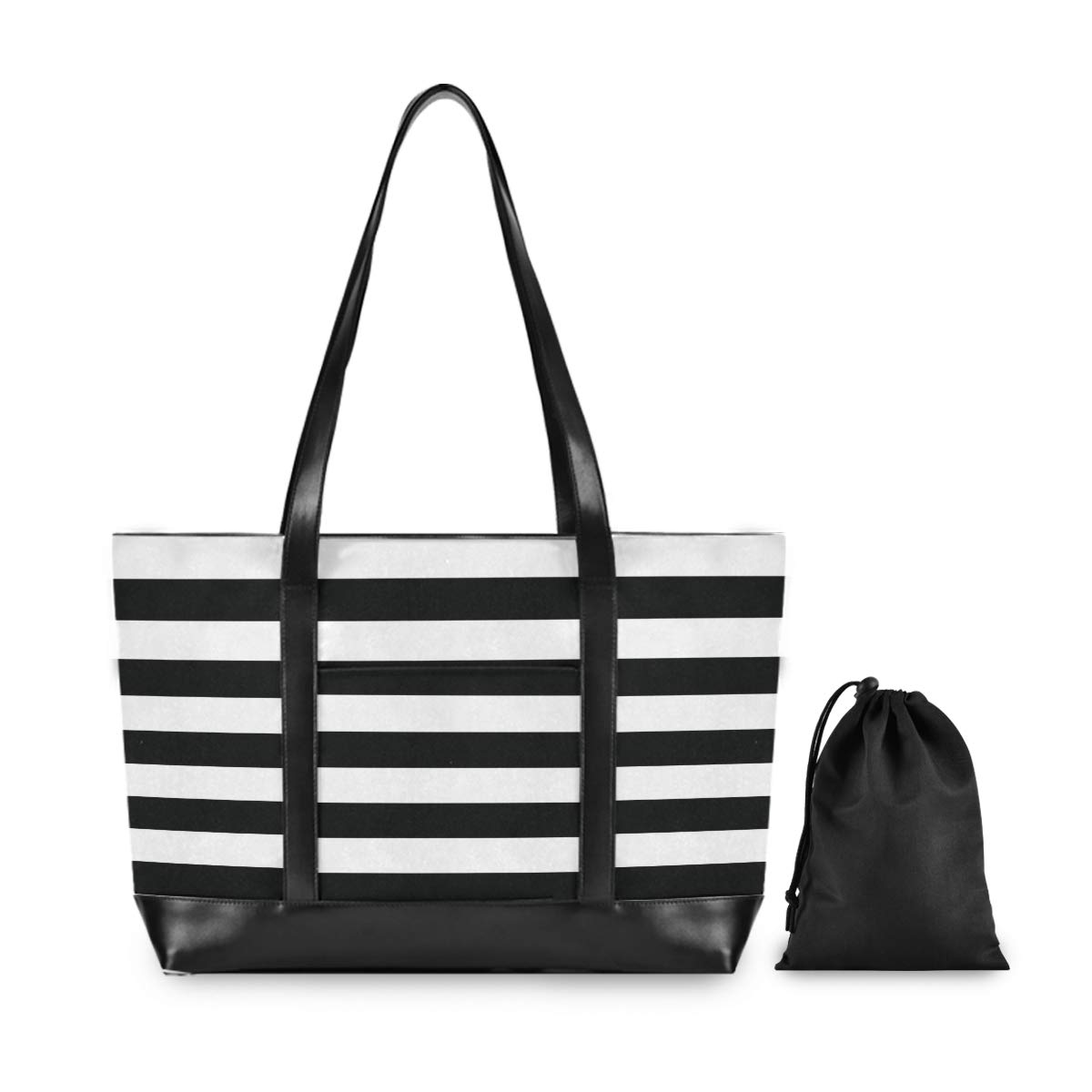 ALAZA Black White Stripes Laptop Tote Bag,Fits 15.6 Inch Laptop,Womens Lightweight Canvas Leather Tote Bag Shoulder Bag