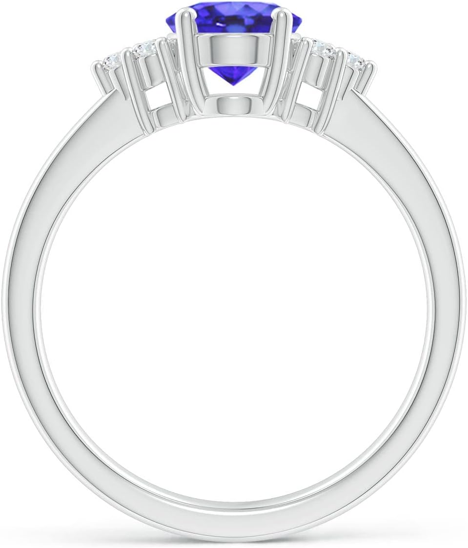 Angara Natural Tanzanite Promise Ring for Women | Solitaire Oval Tanzanite and Diamond Promise Ring in 14K Solid Gold/Platinum | December Birthday, Anniversary, Gemstone Jewellery Gift - Image 2