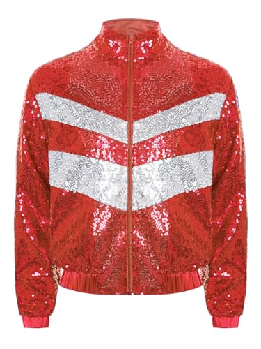 FEESHOW Kids Girls Boys Sequins Jacket Casual Bomber Jacket Zip up Coat Outwear for Hip Hop Jazz Dance Disco Party Wear3