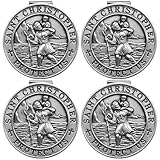 PloreWay St. Christopher Medal for Car, 4 Pack Metal Saint Christopher Visor Clip, Talisman for Safety, Automotive Visor Accessories, Gift for Drivers, Families, Friends