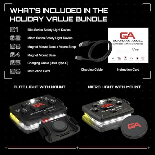 Image of Safety Light Value Bundle (2 Pack) - Elite (White Front & Yellow Rear) + Micro (White Front & Yellow Rear) - Hands-Free LED Flashlights for Construction, Utility, Roadside & Outdoor Safety