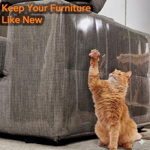 Image of FTSTC 10 Pieces Cat Scratch Protection, Self-Adhesive Scratch Protector with 40 Screws Scratching Mat for Cats, Protective for Sofa, Table and Chair Legs