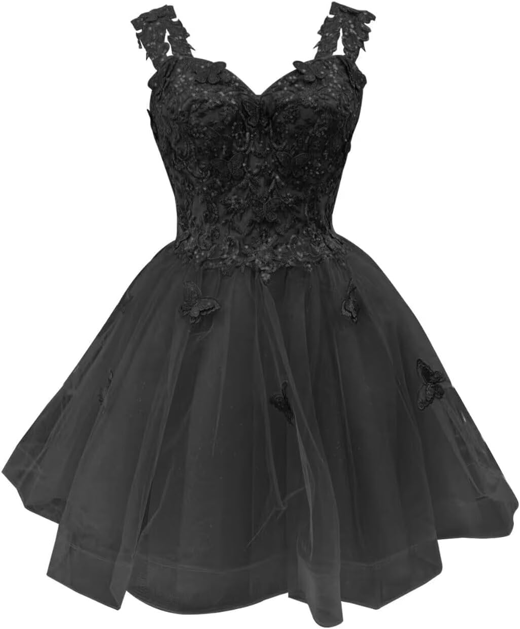 Lace Tulle Homecoming Dresses for Teens V-Neck Sequin Short Prom Gown with 3D Butterfly Cocktail DAMA Dress