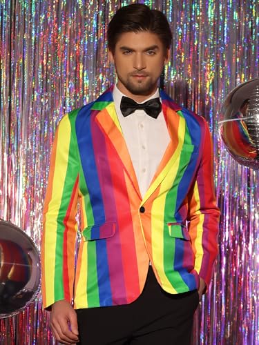 Lars Amadeus Rainbow Striped Suit Jacket for Men's Notch Lapel Prom Party Blazer Sports Coat2