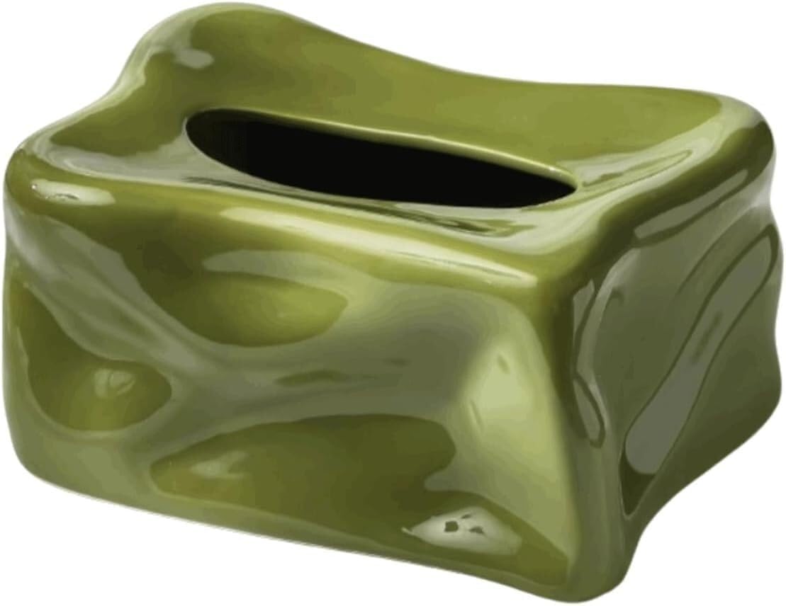tissue box， Green Ceramic Tissue Box Holder Dispenser