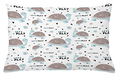 Ambesonne Cartoon Throw Pillow Cushion Cover, Let's Play Message from Turtle and Snails Hearts Animal Love, Decorative Square Accent Pillow Case, 26