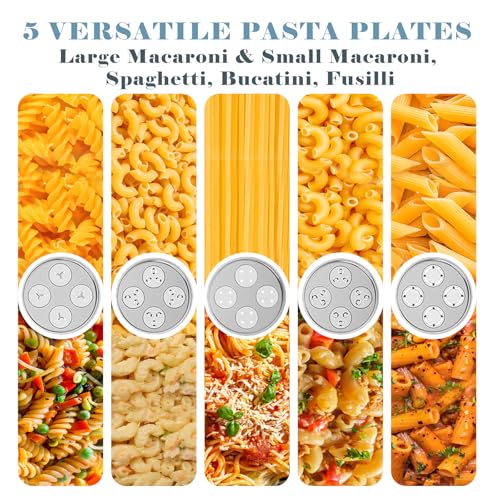 Image of Pasta Press Attachment for Kitchenaid Stand Mixer, Pasta Maker Attachment with 5 Interchangeable Plates, Easy Homemade Spaghetti, Bucatini, Fusilli, Large & Small Macaroni Accessories