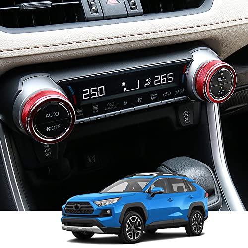 Kakash トヨタ専用アルミ合金エアコン ダイヤルカバー 内装カスタムパーツ 空調ノブボタンカバーアクセサリーキズ防止防塵 取り付け簡単 車種専用設計2 pcsセット(赤)適合トヨタ 新型RAV4 XA50系(2019年4月~)