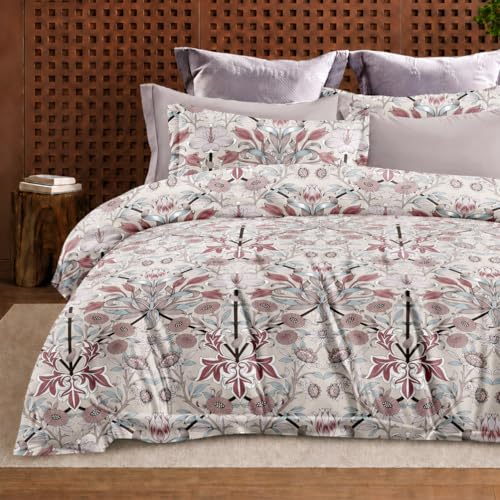 Image of DECOR2ADMIRE 300 TC Super King Size Glace Cotton Printed Bedsheet with 2 Pillow Covers - 108 inch x 108 inch (275cm x 275cm) - Available in Multiple Elegant Designs (Elegant Petal Charm)