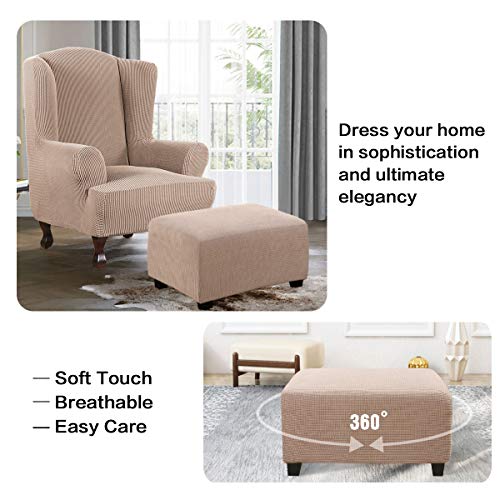 Image of H.VERSAILTEX Ottoman Cover Slipcover Rectangle Fit Length 29 inch-34 inch Footrest Sofa Slipcovers Stool Cover Footstool Protector Covers Feature Stretch Thick Soft Jacquard Fabric Removable Washable - Sand