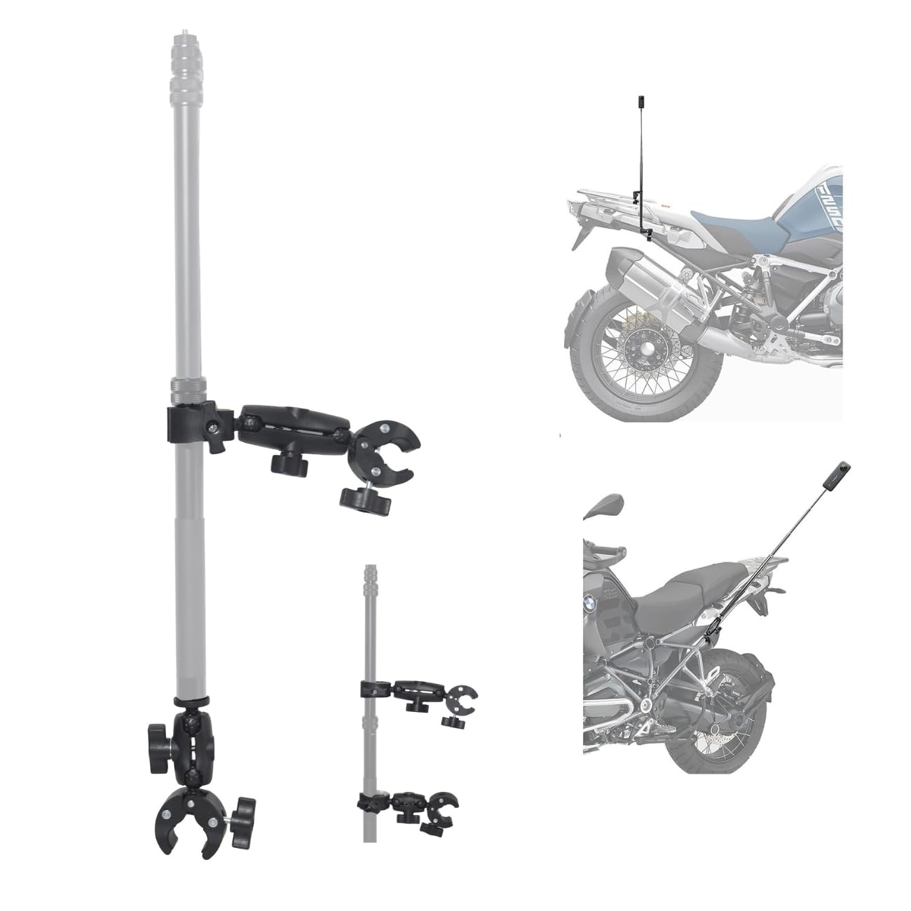 Kamera sportowa na motocykl do Insta360 X5/X3/X2/Ace, GoPro Hero 13, Hero 12, Hero 11/10, obrót o 360 stopni, podwójny zacisk, materiał aluminiowy, podwójna stabilność
