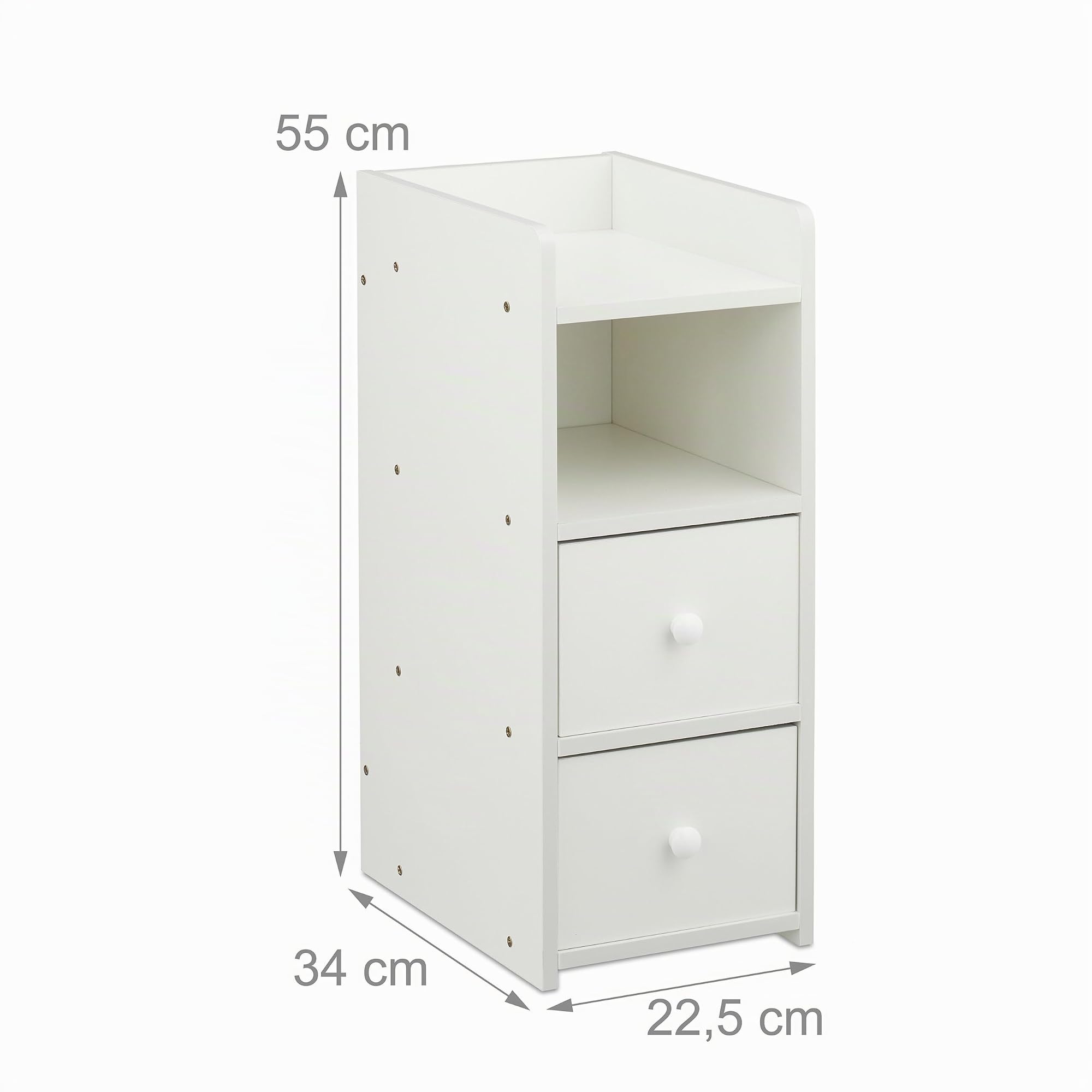 Relaxdays Mesita de Noche, 1 Unidad, con 2 Cajones, 55 x 22,5 x 34 cm, Dormitorio, Mesilla Cabecera, MDF, Blanco/Dorado