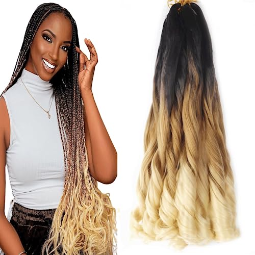 French Curly Braiding Hair 22 Inch 8Pack/lot Loose Wavy Spiral Curl Braids Crochet Hair Deep Wave Synthetic Extensions Pre Stretched Bouncy Braiding Hair(T1B/27/613#)